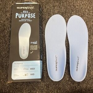 Superfeet All Purpose Support Med Arch Insoles Size E - M 9.5-11 W 10.5-12